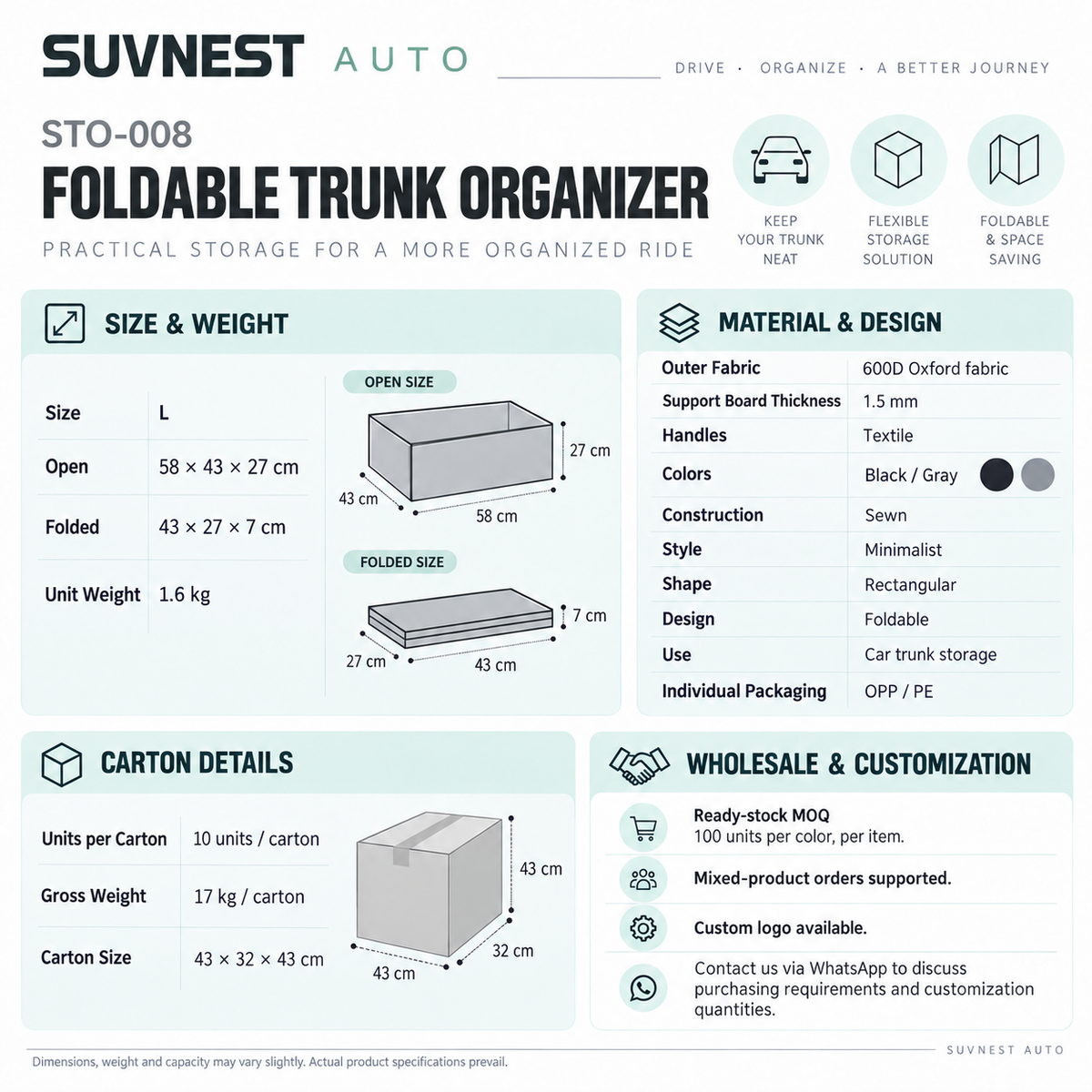 STO-008 Foldable Car Trunk Organizer
