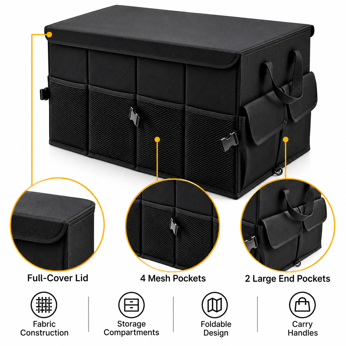 Foldable Car Trunk Organizer with Lid – STO-001