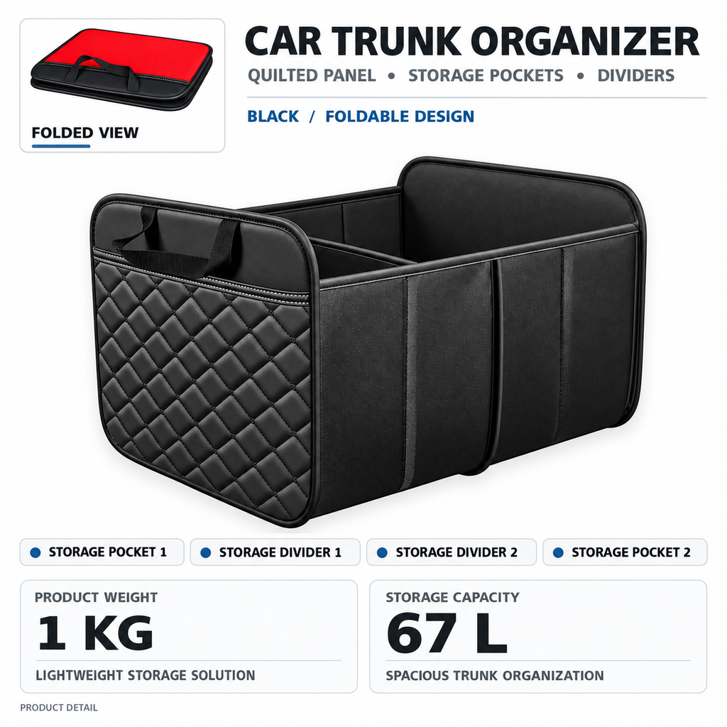 Foldable Car Trunk Organizer with Woven Fabric Handles | STO-005