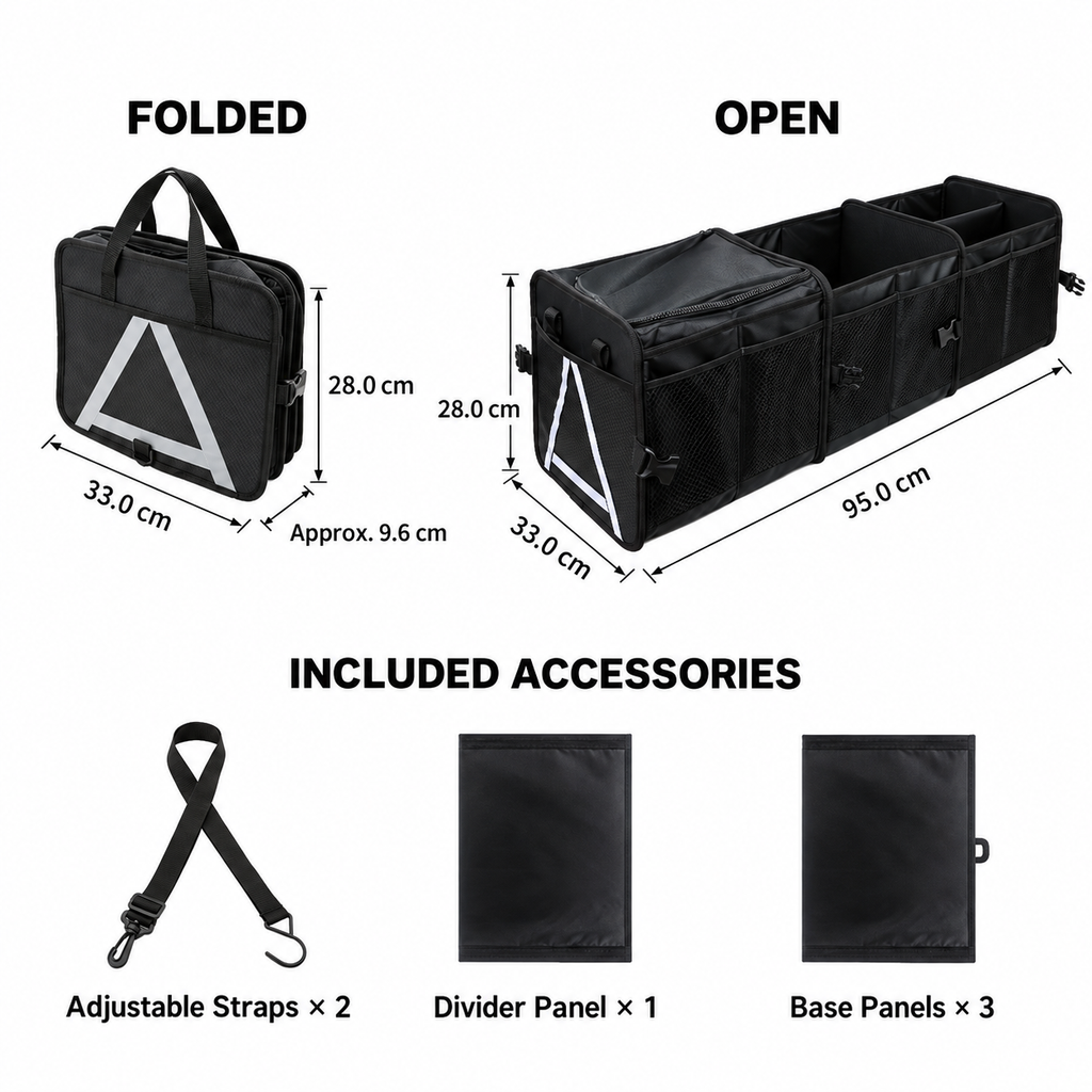 STO-009 Foldable Car Trunk Organizer with Insulated Cooler Bag