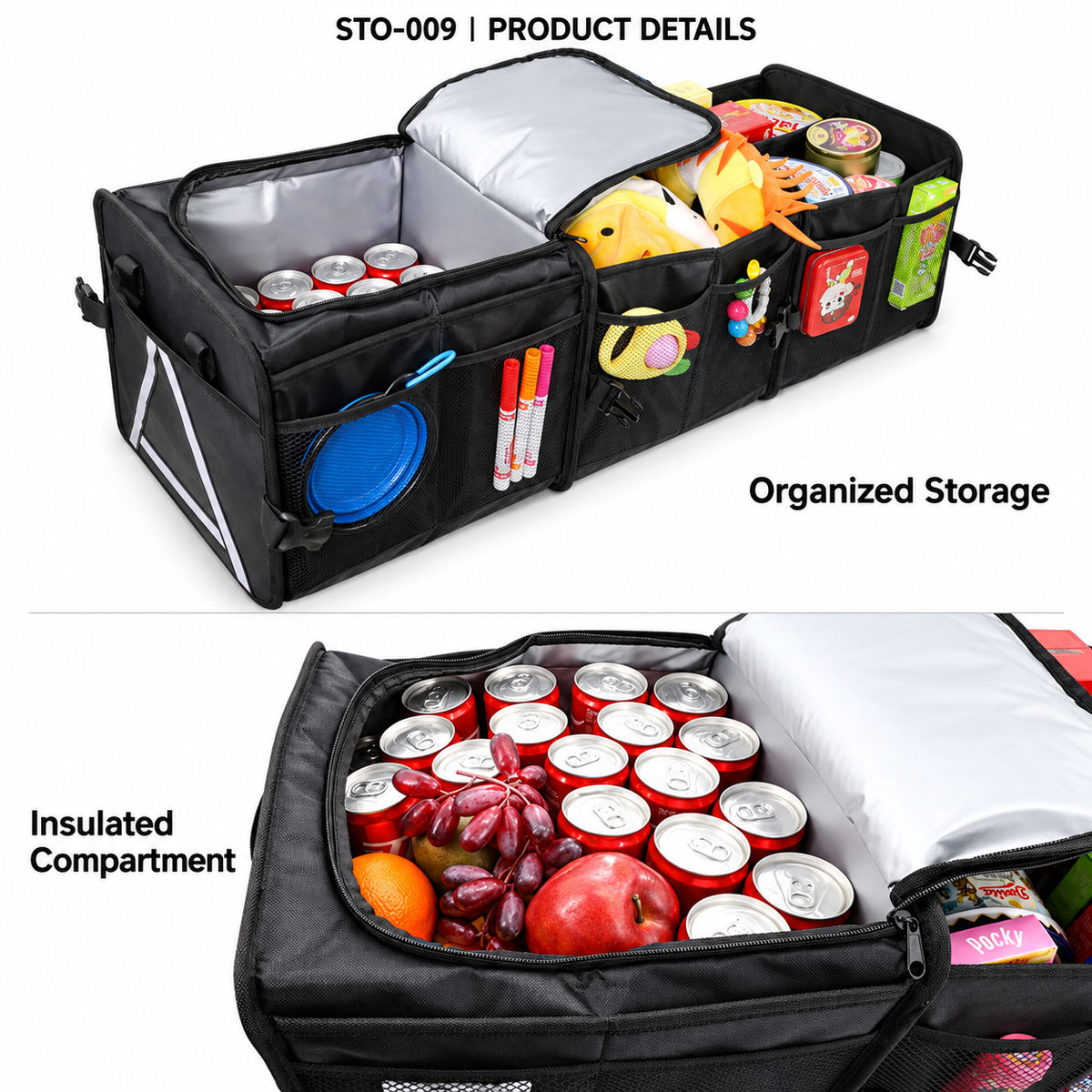 STO-009 Foldable Car Trunk Organizer with Insulated Cooler Bag