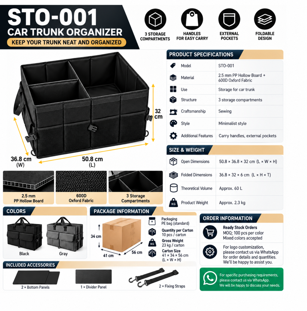 Foldable Car Trunk Organizer with Lid – STO-001