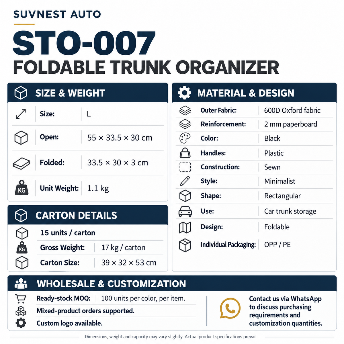 STO-007 Foldable Car Trunk Organizer